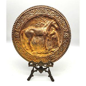 VTG Horses Brass Wall Plaque Hangs Embossed Country Cabin Decor Equestrian Home